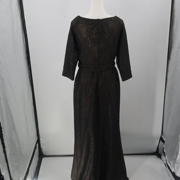 David Meister Women's Black 3/4 Sleeve Lace Gown w Nude Underlay Size 6 - Picture 10 of 11